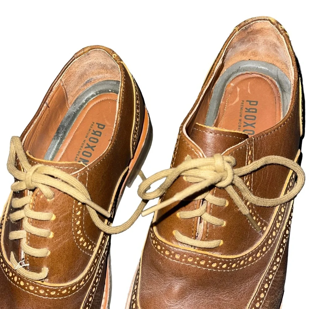 Proxon Men’s Premium Work Wear Shoes Steel Toe Size 11 Brown Oxford Leather